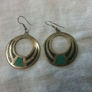 Vintage Alpaca silver and turquoise pierced earrin